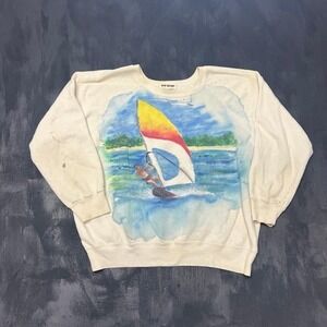 Vintage Gap Sweatshirt Mens XL White 1980s Sailing Painting